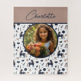 Kids Navy Beige Unicorn Custom Foto mit Name Puzzle