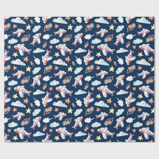 Kids Navy Blue Airplane Geschenkpapier (Flach)