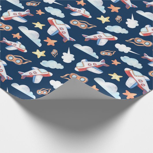 Kids Navy Blue Airplane Geschenkpapier (Ecke)