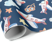 Kids Navy Blue Airplane Geschenkpapier (Rolleneckpunkt)