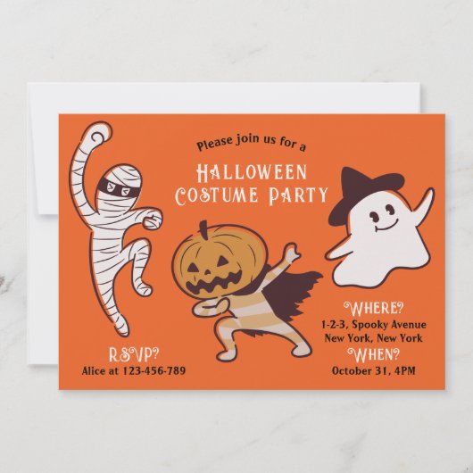 Kids nicht so Beängstigend Halloween-Kostüm-Party Einladung (Vorderseite)