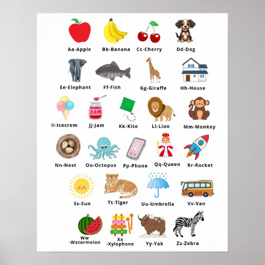 Kids Niedlich Alphabet ABC Lernen Kinderzimmer Dek Poster (Vorne)