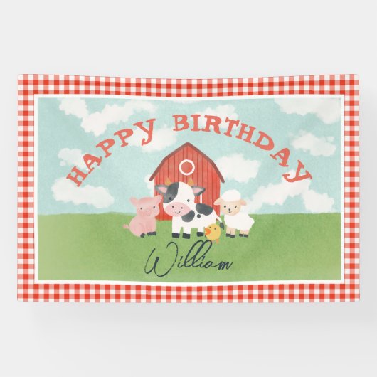 Kids Niedlich Farm Animal Barnyard Birthday Banner (Horizontal)