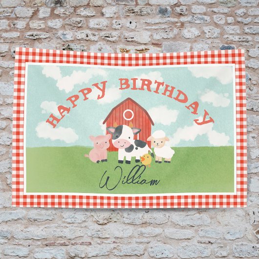Kids Niedlich Farm Animal Barnyard Birthday Banner