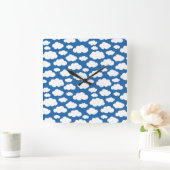 Kids Niedlich Fluffy Clouds in Sky Blue White Quadratische Wanduhr (Zuhause)
