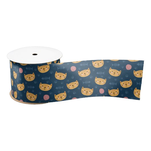 Kids Niedlich Kitty Cat Faces Paw Prints Ball of Y Satinband (Spule)