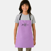 Kids Niedlich Lila Script Monogram Personalisiert Schürze (Insitu)