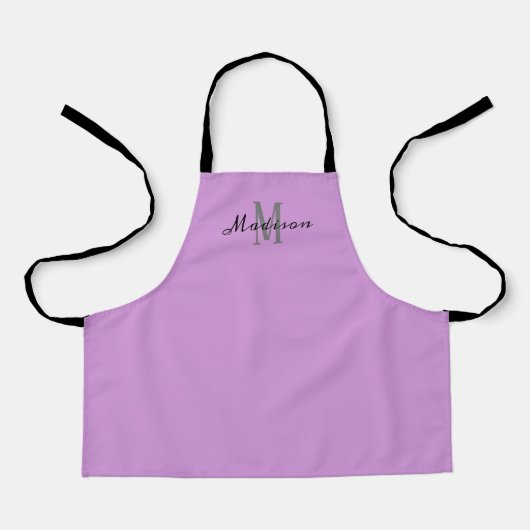 Kids Niedlich Lila Script Monogram Personalisiert Schürze (Vorderseite)