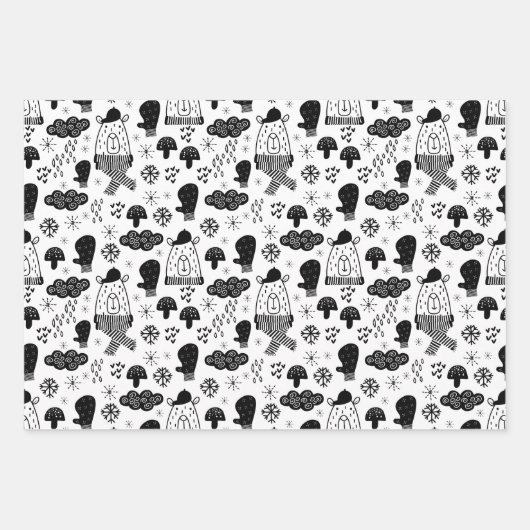 Kids Niedlich Winterbär Hat Mitten Schneekonwolke Geschenkpapier Set (Vorderseite 3)