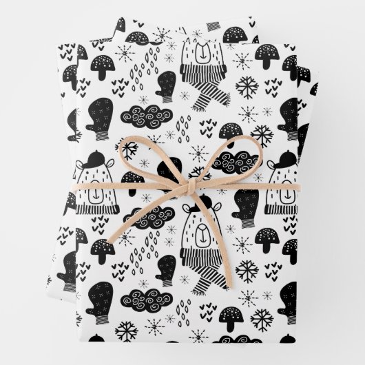 Kids Niedlich Winterbär Hat Mitten Schneekonwolke Geschenkpapier Set (Beispiel)