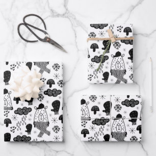 Kids Niedlich Winterbär Hat Mitten Schneekonwolke Geschenkpapier Set