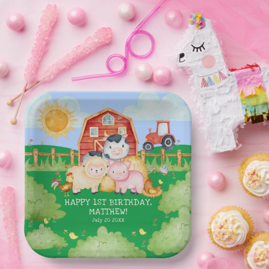 Kid's Niedliche Rotbarnyard-Farmtiere Pappteller (Party)