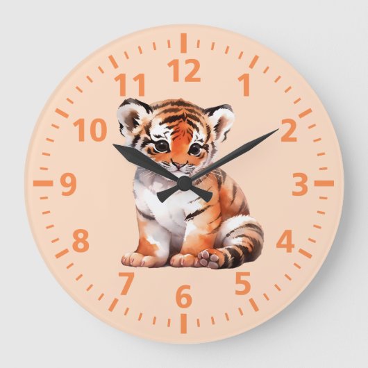 Kids niedliche Tigerorange Große Wanduhr (Vorderseite)