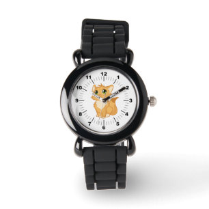 Kid's Niedlicher Cat Silver Glitzer Strap Watch Armbanduhr