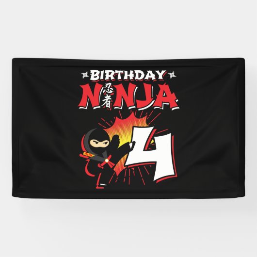 Kids Ninja Birthday Party Gift - 4 Jahre Old Banner (Horizontal)