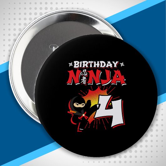 Kids Ninja Birthday Party Gift - 4 Jahre Old Button