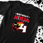 Kids Ninja Birthday Party Gift - 4 Jahre Old T-Shirt<br><div class="desc">This Birthday Ninja 4 design feature the Ninjutsu Japanese symbol,  half-tone comic style background and a cartoon ninja karate kick graphic that your 4 year old birthday ninja boy or girl will!</div>