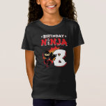 Kids Ninja Birthday Party Gift - 8 Jahre Old T-Shirt<br><div class="desc">This Birthday Ninja 8 design feature the Ninjutsu Japanese symbol,  half-tone comic style background and a cartoon ninja karate kick graphic that your 8 year old birthday ninja boy or girl will!</div>