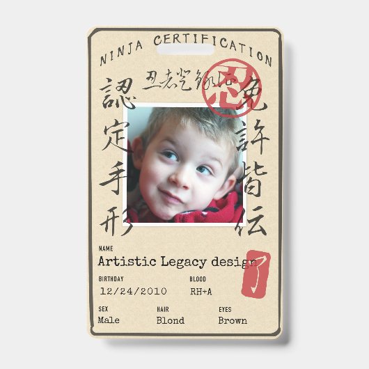 Kids Ninja ID (Customize image & text!) Ausweis (Vorderseite)