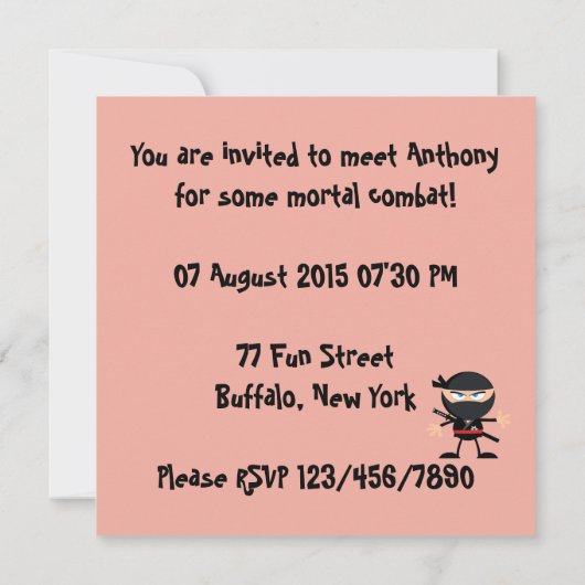 Kids Ninja Theme Party Einladung (Rückseite)