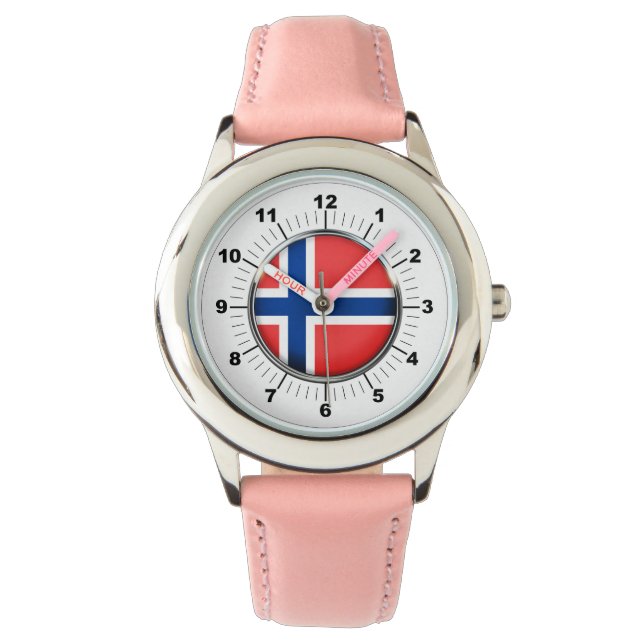 Kid's Norwegen Flag Rosa Leder Strap Watch Armbanduhr (Vorderseite)
