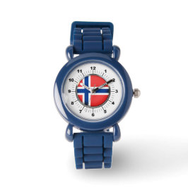 Kid's Norwegen Flag Stainless Steel Black Numbe Armbanduhr