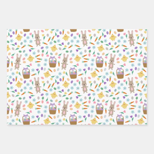 Kids Oaster Bunny Chickens Mixed Ostermuster Geschenkpapier Set (Vorderseite)