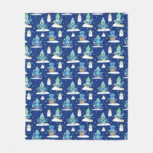 Kids Octopus Winter Sports Funny Animal Fleecedecke (Vorderseite)