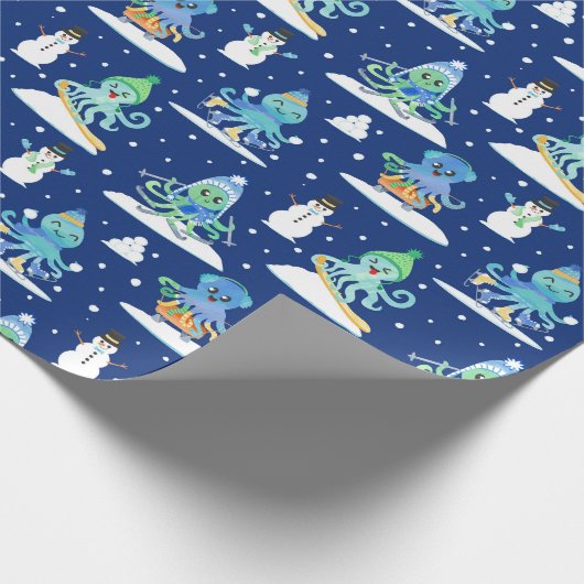Kids Octopus Winter Sports Funny Animal Geschenkpapier (Ecke)