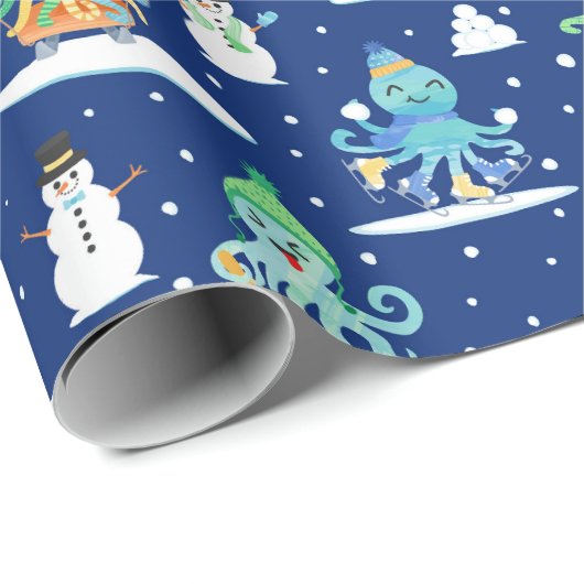 Kids Octopus Winter Sports Funny Animal Geschenkpapier (Rolleneckpunkt)