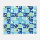 Kids Octopus Winter Sports Patchwork Personalisier Fleecedecke (Vorderseite (Horizontal))