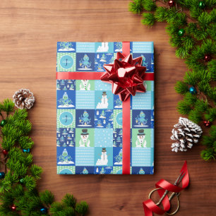 Kids Octopus Winter Sports Patchwork Personalisier Geschenkpapier