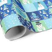 Kids Octopus Winter Sports Patchwork Personalisier Geschenkpapier (Rolleneckpunkt)