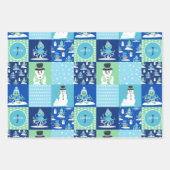 Kids Octopus Winter Sports Patchwork Personalisier Geschenkpapier Set (Vorderseite)