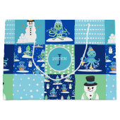Kids Octopus Winter Sports Patchwork Personalisier Große Geschenktüte (Vorderseite)