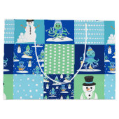 Kids Octopus Winter Sports Patchwork Personalisier Große Geschenktüte (Rückseite)