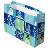 Kids Octopus Winter Sports Patchwork Personalisier Große Geschenktüte (Rückseite Schrägansicht)