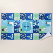 Kids Octopus Winter Sports Patchwork Personalisier Strandtuch (Vorderseite)