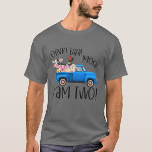 Kids Oink Baa Moo I Am Two Farm Animals Blue Truck T-Shirt