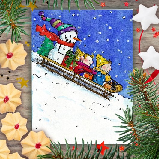KIDS ON SLED Postcard von Nicole Janes Postkarte