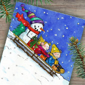KIDS ON SLED Postcard von Nicole Janes Postkarte