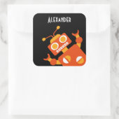 Kids Orange Black Robot Personalisiert Cool Modern Quadratischer Aufkleber (Tasche)