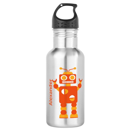Kids Orange Crazy Boy Robot Personalisiert Trinkflasche (Vorderseite)
