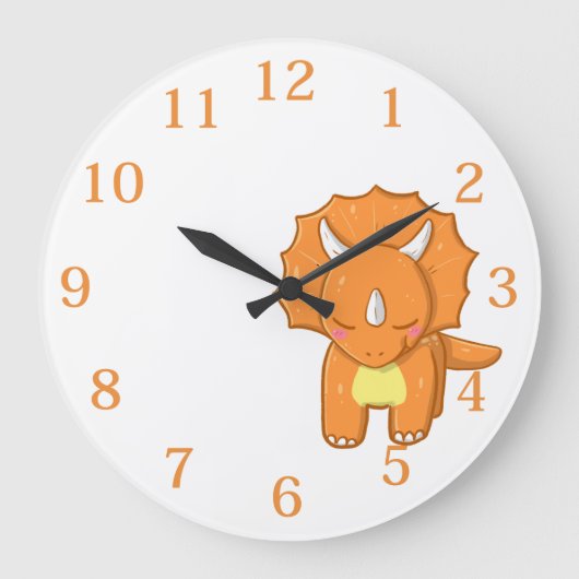 Kids Orange Dinosaur Große Uhr (Vorderseite)
