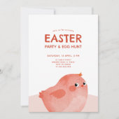 Kids OsterParty mit rosa Hühnchen Einladung (Vorderseite)
