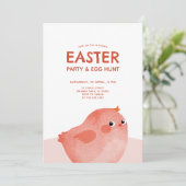 Kids OsterParty mit rosa Hühnchen Einladung (Stehend Vorderseite)