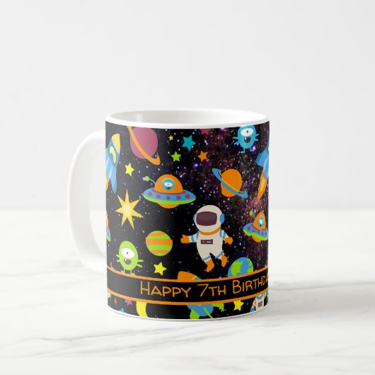 Kids Outer Space Astronaut Black Kaffeetasse (Vorderseite Links)