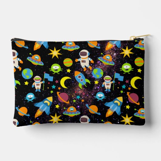 Kids Outer Space Rocket Planet Black Zubehörtasche (Rückseite)