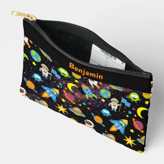 Kids Outer Space Rocket Planet Black Zubehörtasche (Offen)