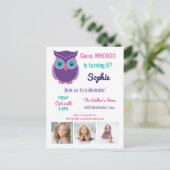 Kids Owl Geburtstagsparty Süße Tier Custom Foto Einladungspostkarte (Stehend Vorderseite)